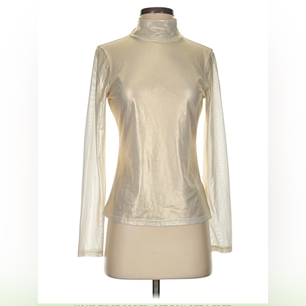 Anthropologie Sheer metallic long sleeve top sz small